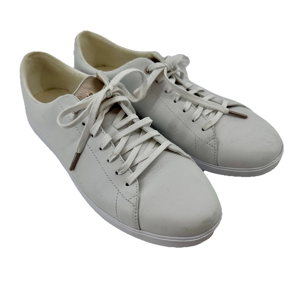 Cole Haan Grand Crosscourt White Leather Rose Gold Metallic Sneakers Womens